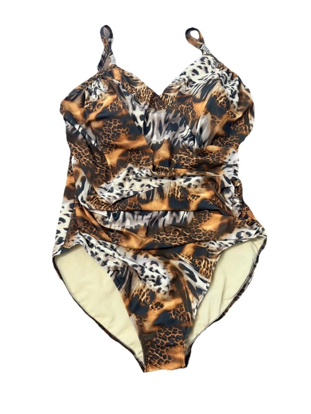 Shape FX 20W Animal Print One Piece Shaping Slimming Rhinestone Bling Swimsuit